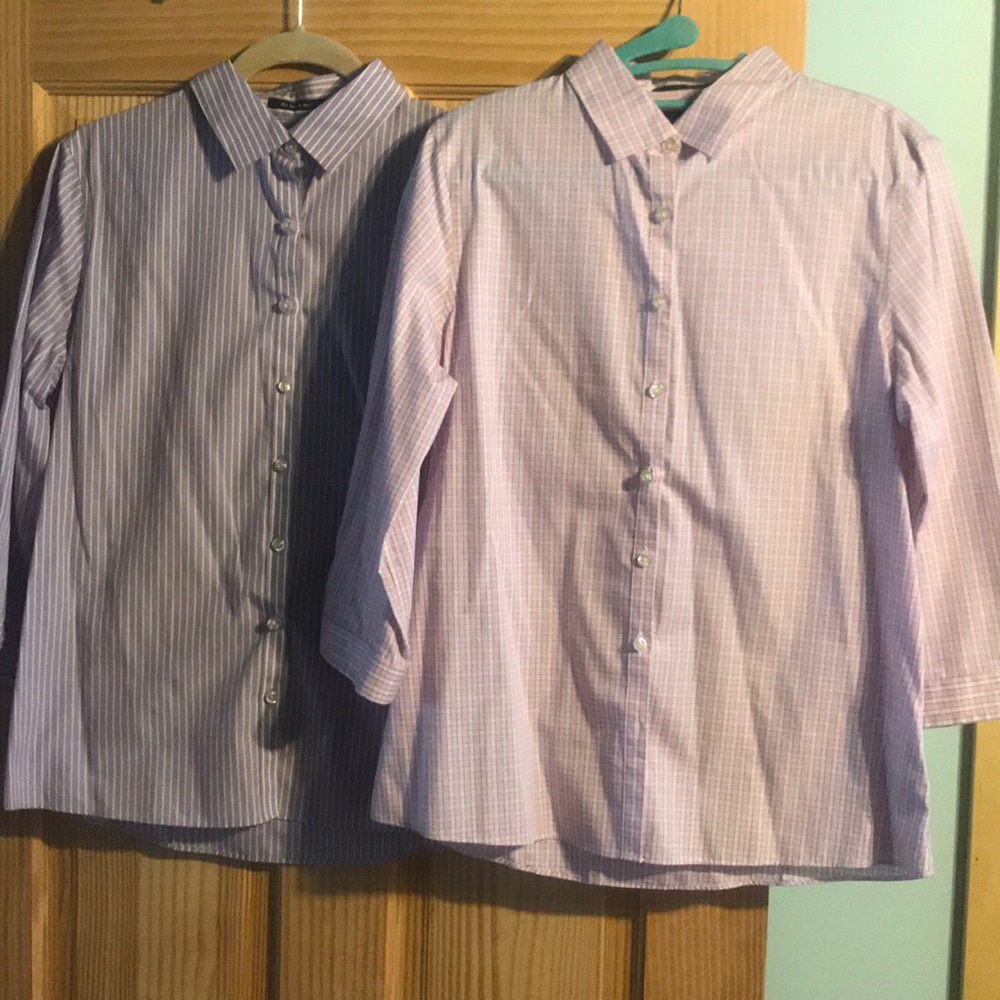 Lavender stripe & pink checked Land’s End tops